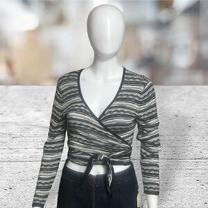 Cache‎ Black & White Stripped Ballerina Wrap Sweater